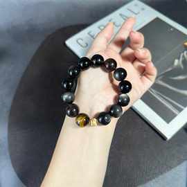 3214银曜石虎眼石茶晶石手链手串铜镀金时尚百搭串珠首饰饰品