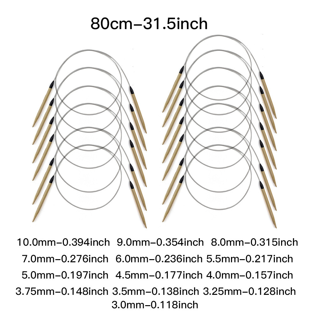 Herramientas de tejido transfronterizas Aguja de anillo de bambú Blanqueamiento 8CM Aguja de anillo de bambú de una pieza 80CM13 Pagar caja individual