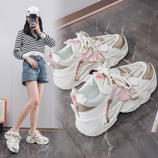 Dad's Shoes for Women Autum New Mesh Shoes for Women Ins Korean Style Thick-Soled Sports Shoes Casual Height-Increasing Shoes for Women