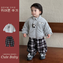 儿童秋冬季潮服0-3岁宝宝保暖棉服冬款休闲面包服棉衣外套格子裤1