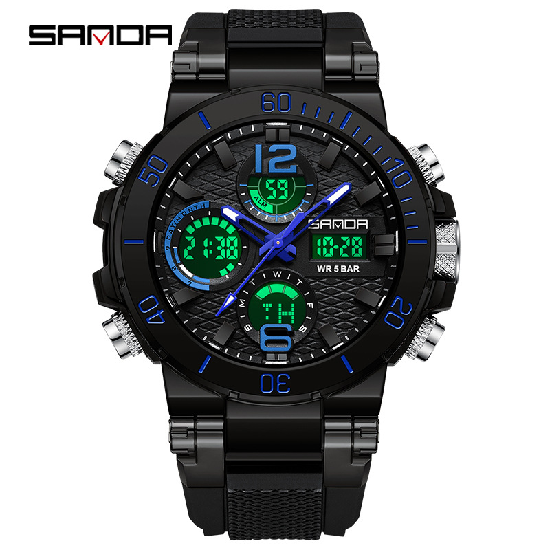 SANDA reloj electrónico multifunción luminoso impermeable reloj de hombre de moda negro tecnología estudiante reloj deportivo 6167