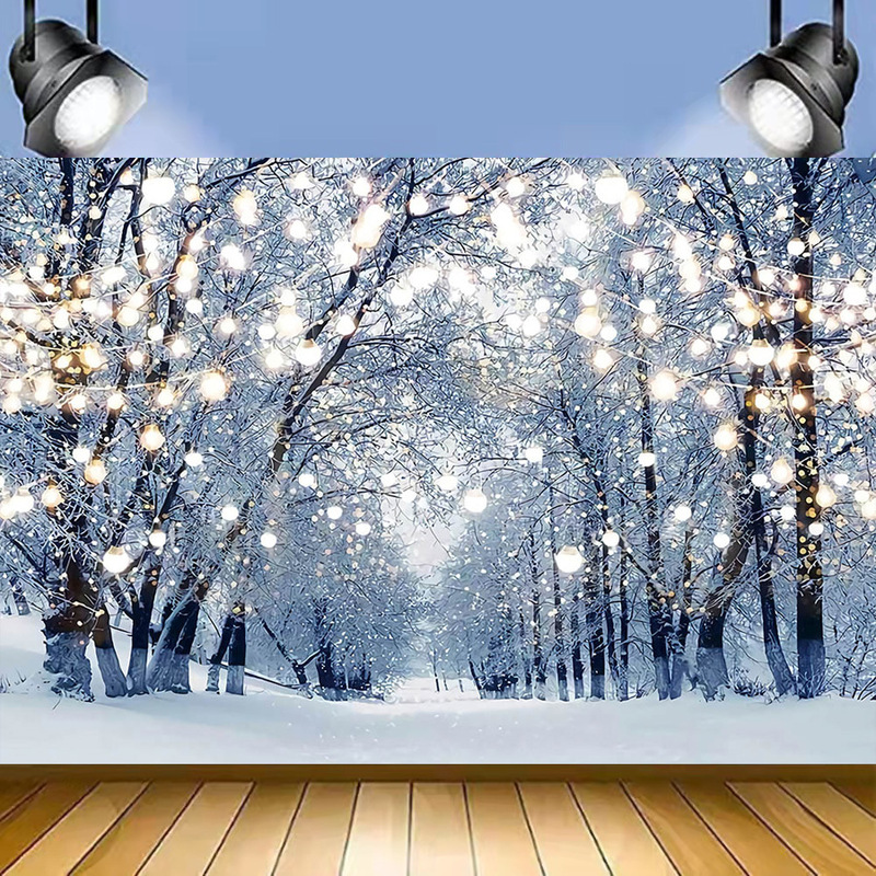 Amazon Winter Wonderland Snowflake Tree Scenery Background Cloth Photography Christmas Foreign Trade Party Photo Banner 5x7ft