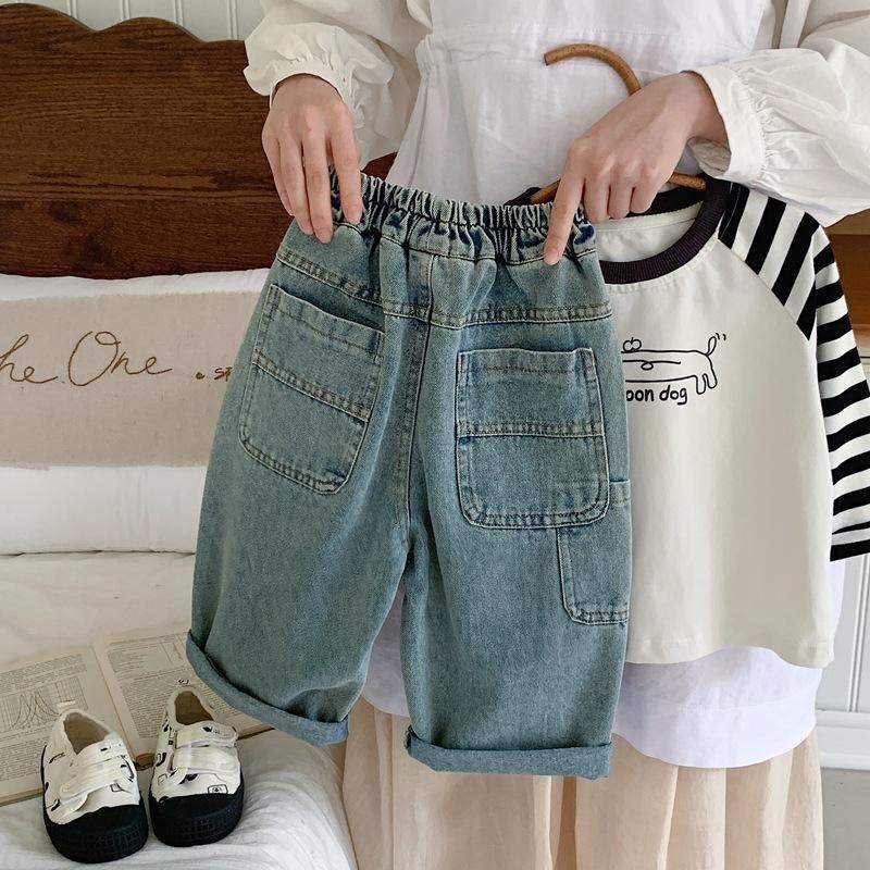 Nuevos niños coreanos sueltos bebés primavera y otoño frescos japoneses retro niños hacen jeans viejos pantalones recto para niños
