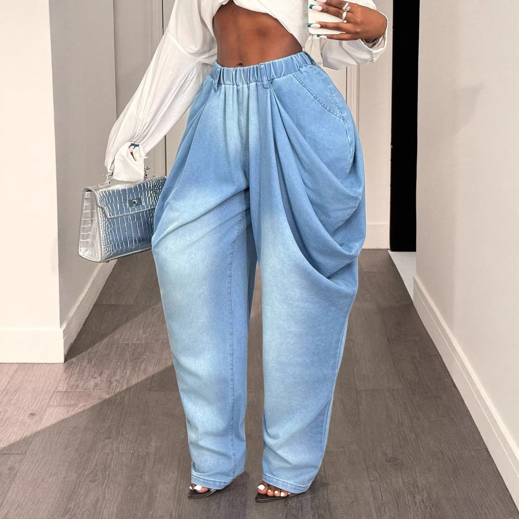 Women's Clothing Versatile Wide Leg Floor Length Slimming Jeans For Women Loose Fitting Europe America For Formal & Casual_mkmklike.com