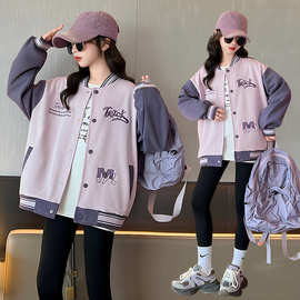 女童秋季绣花TR字母棒球服外套2024新款儿童洋气休闲运动夹克风衣