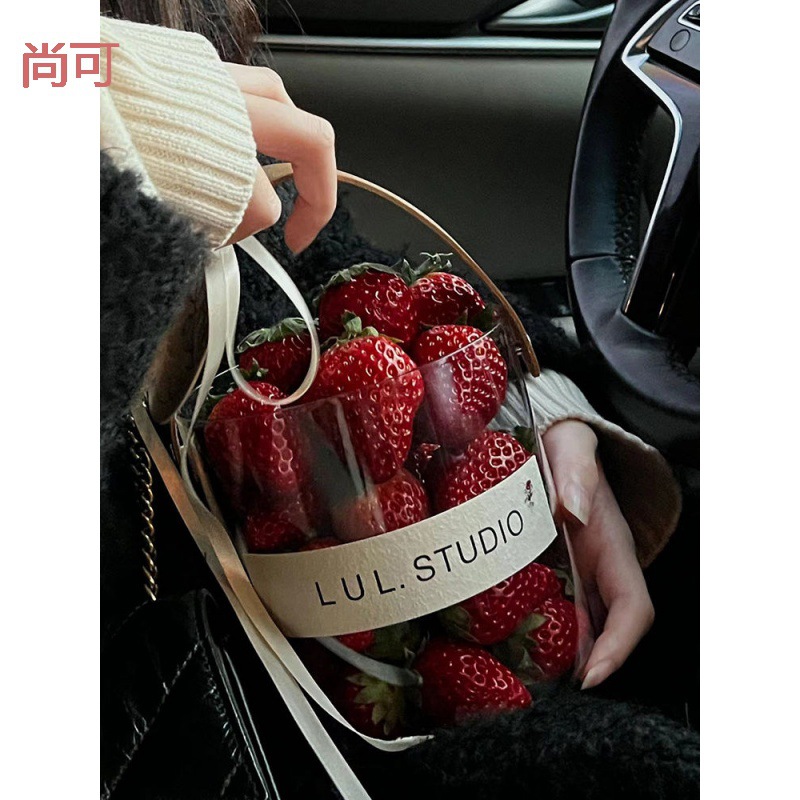 冬天里的桶水果莓烘焙装饰透明手提桶冬季莓桶送朋友女友