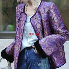 休闲紫庭宝女外重工高奢相秋冬桑蚕丝感双面穿南油新中式扎染