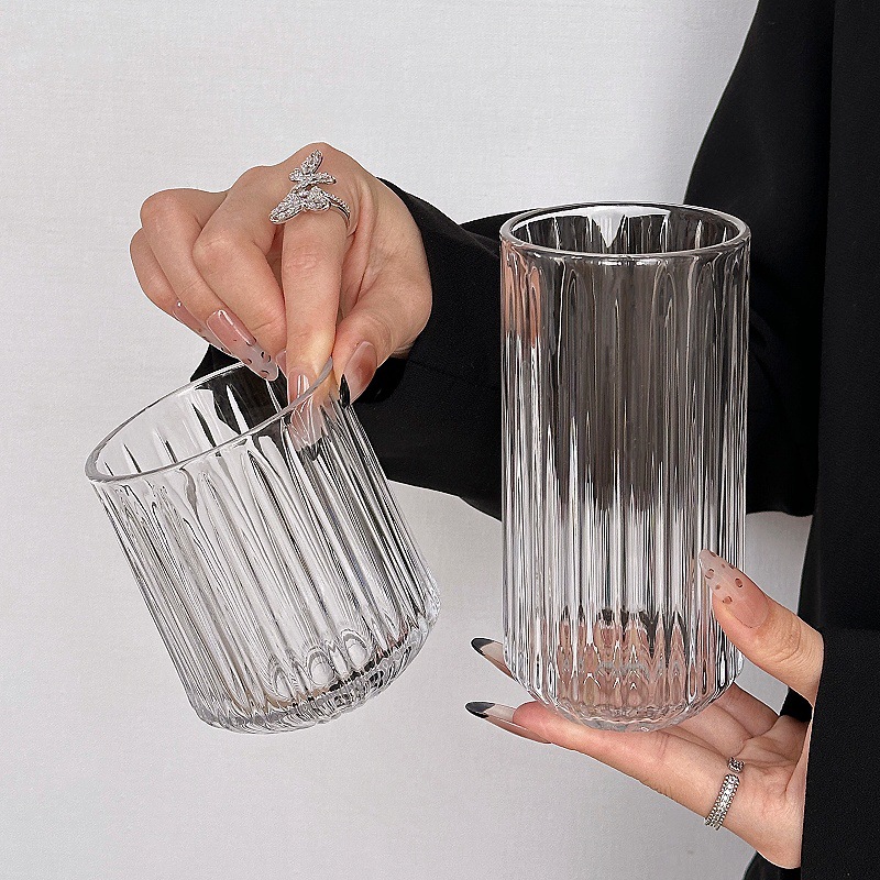 Tazas de vidrio con patrón de espada, tazas de café americanas de hielo, tazas de café de latte transparentes, tazas de bebida, tazas de agua para el hogar