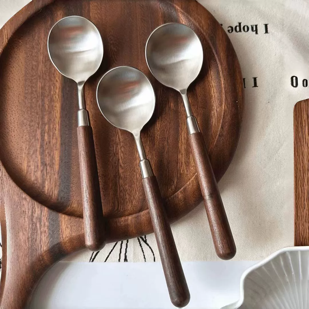 Имитация грецкого ореха деревянная ручка простая текстура из нержавеющей стали ложка вилка набор бытовой западной столовой ложки столовая посуда