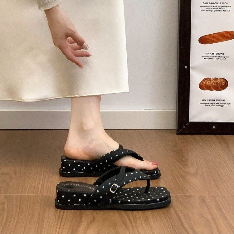 Punto de onda blanca cuadrada pendiente de tacones de flip flops de fondo grueso para mujeres 2026 nuevos zapatillas pequeñas de altura francesa image 7