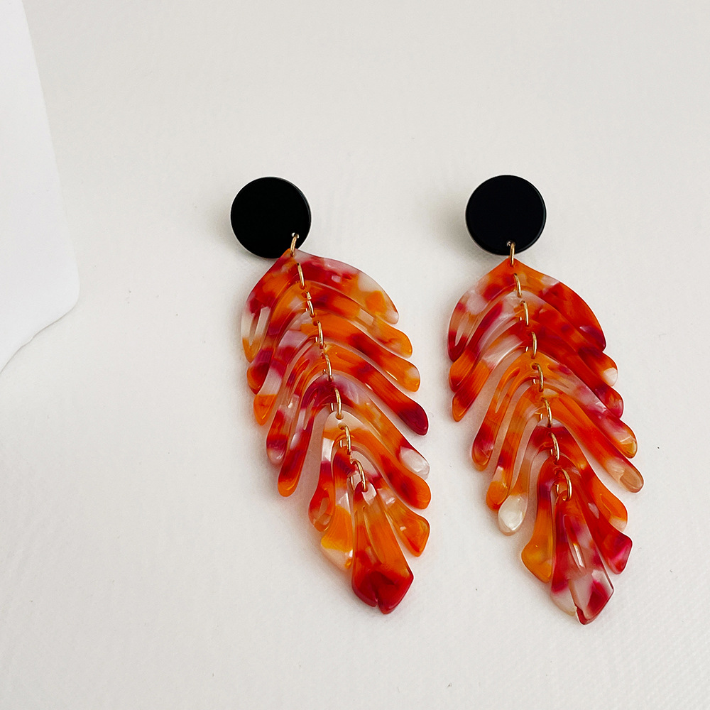 12g Weight Alloy Ear Needle Material 1 Pair Fashion Leaf Acetic Acid Sheets Drop Earrings