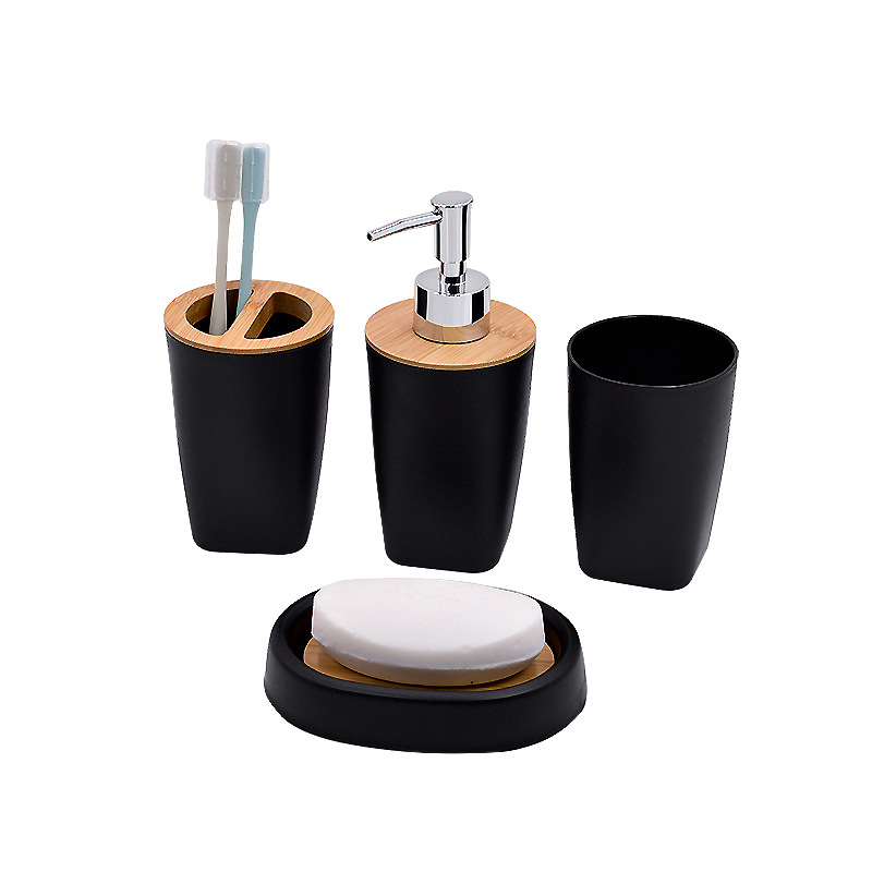 Set de accesorios de baño completo, con bandeja, dispensador, vaso y soporte para cepillos, ideal para lavabo moderno
