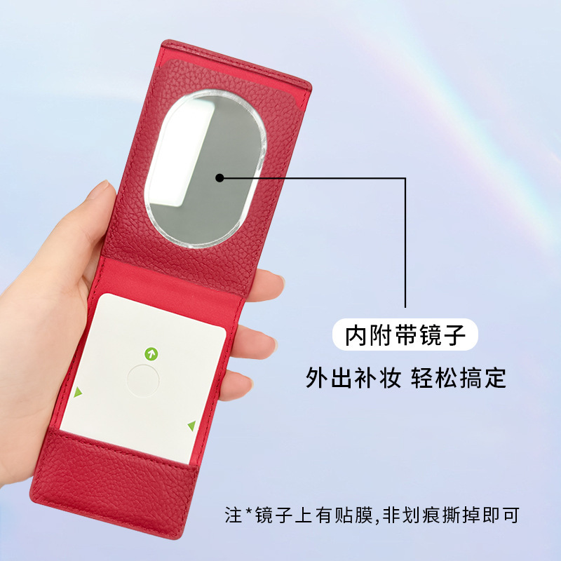 跨境Magsafe磁吸折叠镜子卡套手机桌面支架通用皮革插卡卡包支架|undefined