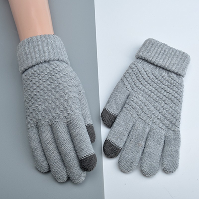 Winter and Autumn Fashionable Minimalist Women's Thick Cold-Proof and Warm Five-Finger Gloves, Ride-Ready Touchable Knitted Gloves