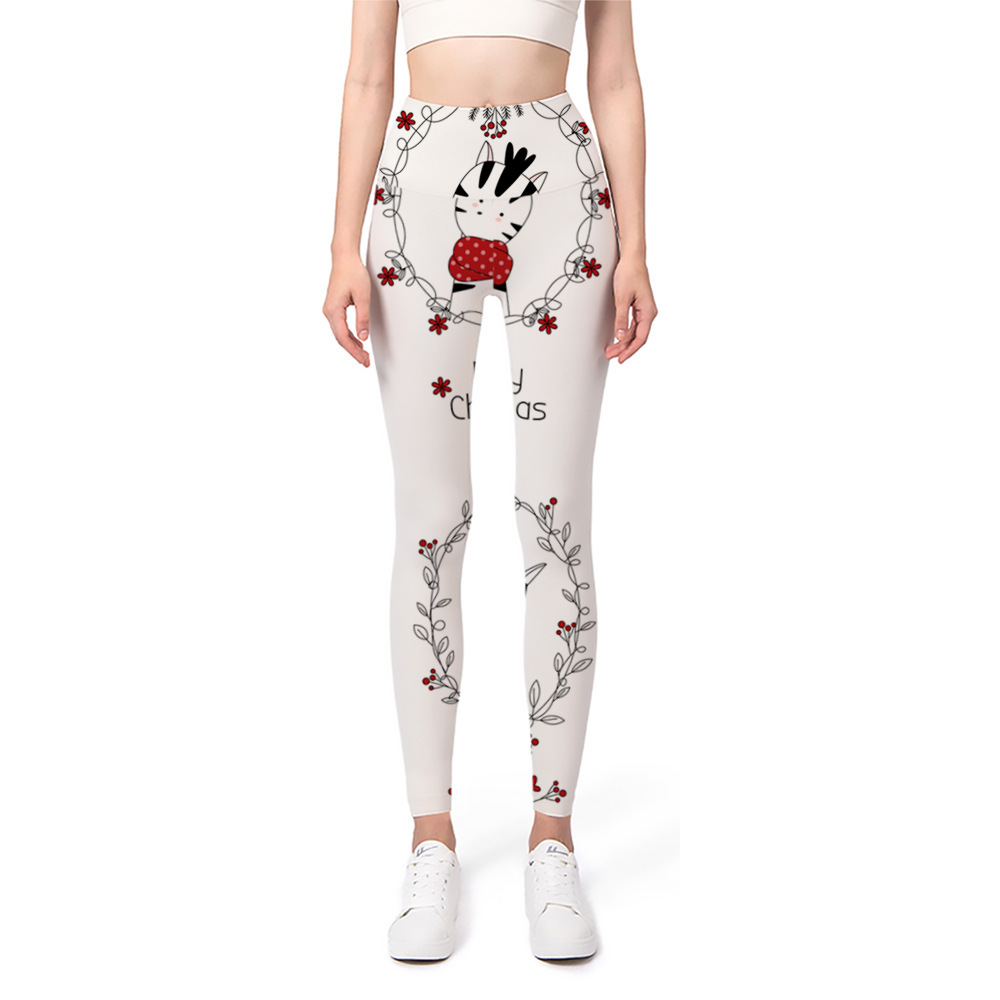 Impresión digital nuevo yoga europeo y americano con base elástica 2024 pantalones de Navidad pantalones de cintura 3D