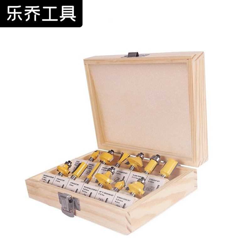 跨境12件套木工铣刀组套套装修边机电木铣雕刻机铣刀12pc钨钢刀具