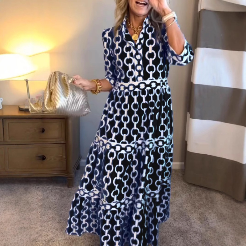 2025 Explosions in stock Cross-border Europe and America Amazon Spring and Summer Geometric Printed Crewneck Dress dress