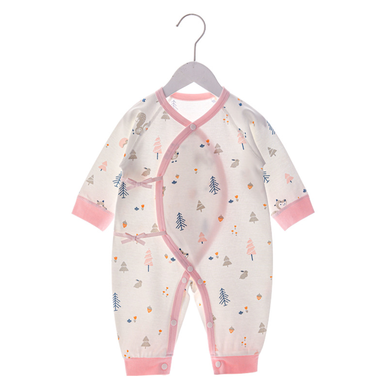 新生儿纯棉无骨蝴蝶衣宝宝四季连体衣0-3月婴儿系带爬服单层哈衣