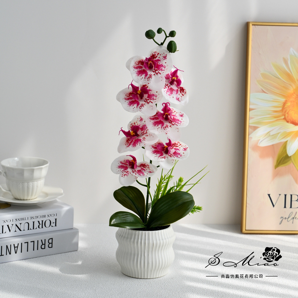 Transfronterizos grandes 7 flores mariposa orquídea bonsai simulación maceta flores falsas decoración del hogar fotografía de bodas flores artificiales adornos