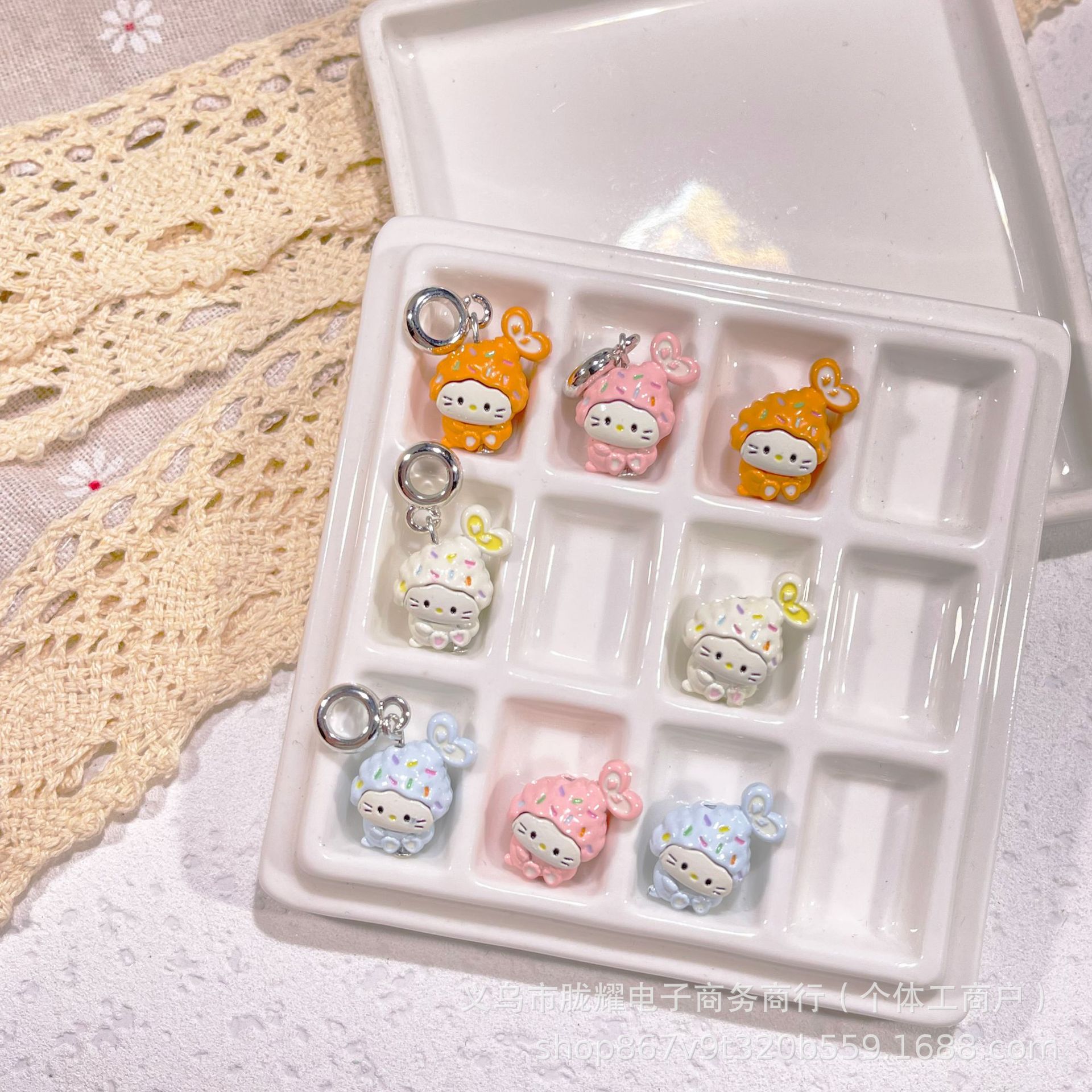 可爱甜美炸虾KT竖孔多色diy配件手机链项链配饰挂件SK-081