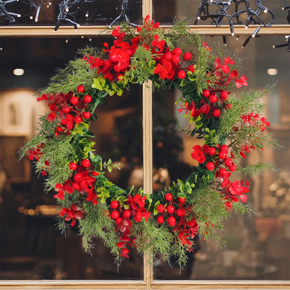 Amazon transfronterizo fruta roja decoración de Navidad corolla de flores yucari anillo de decoración de ventanas colgantes