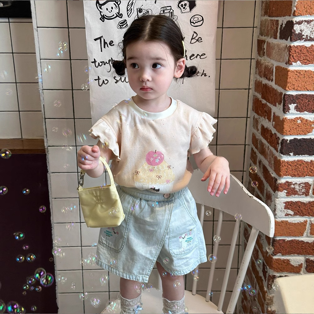 [Ready Stock] Girls Children's Suit 2025 Summer New Cartoon Tops Baby Shorts Children's Baby Two-Piece Set