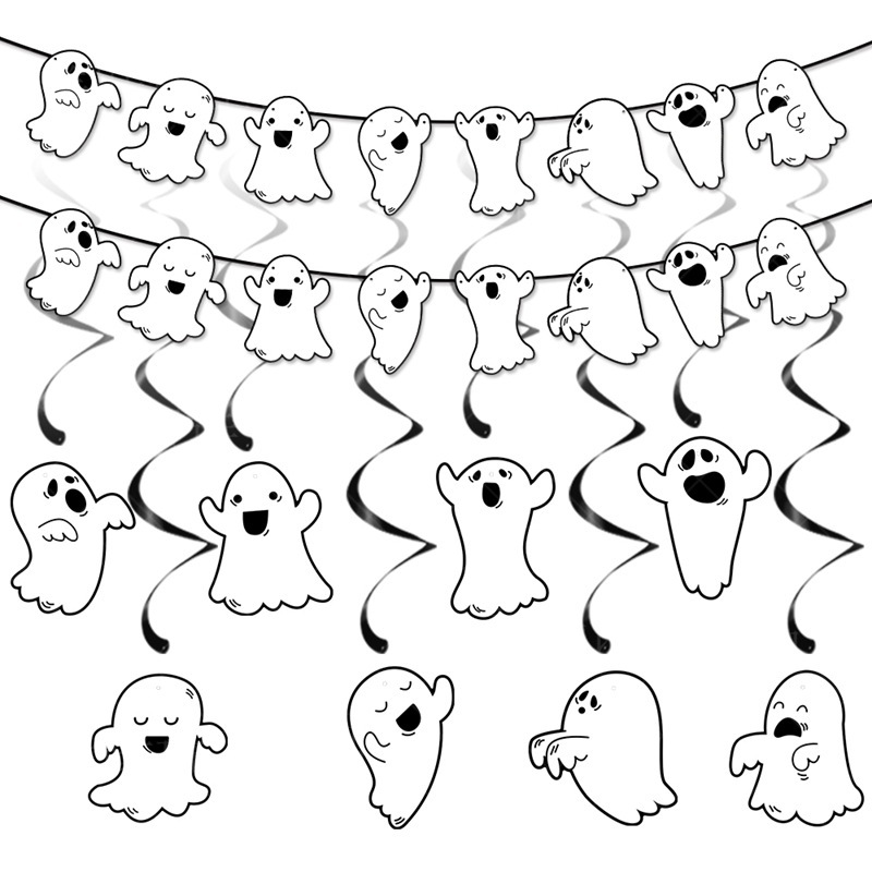 Suministro directo de fábrica de carteles en espiral de bandera de halloween, adornos en espiral de decoración de fiesta de halloween de flores fantasma