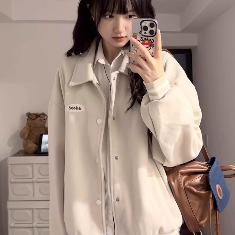 美式复古棒球服外套女新款宽松设计感小个子休闲夹克上衣秋冬加绒|undefined