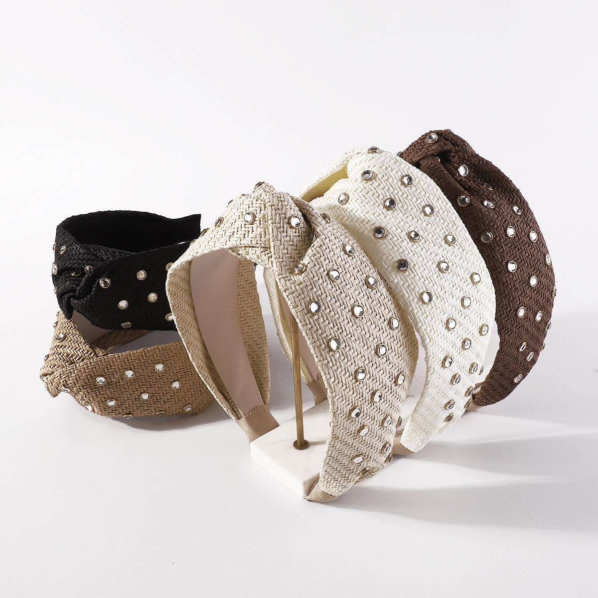 Fashion Simple Straw Wide Edge Geometry Patternknotted Hair Accessories Headband display picture 2