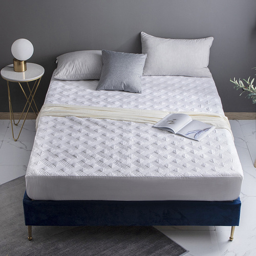 Pure cotton solid color quilted bed sheet star hotel Simmons protective pad anti-slip mattress cover height 30 close-fitting and breathable