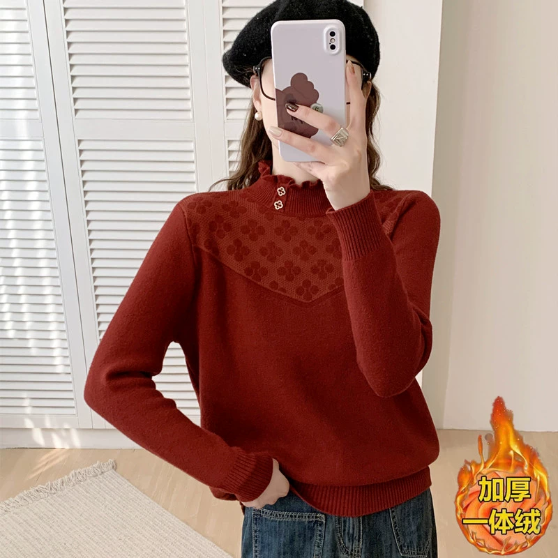 Velvet keep warm knitted sweater, slim fit