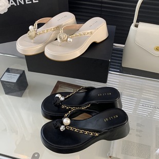 083-10~Thick-Soled French Style Flip-Flops for Women to Wear Outside 2024 New Wedge Sandals