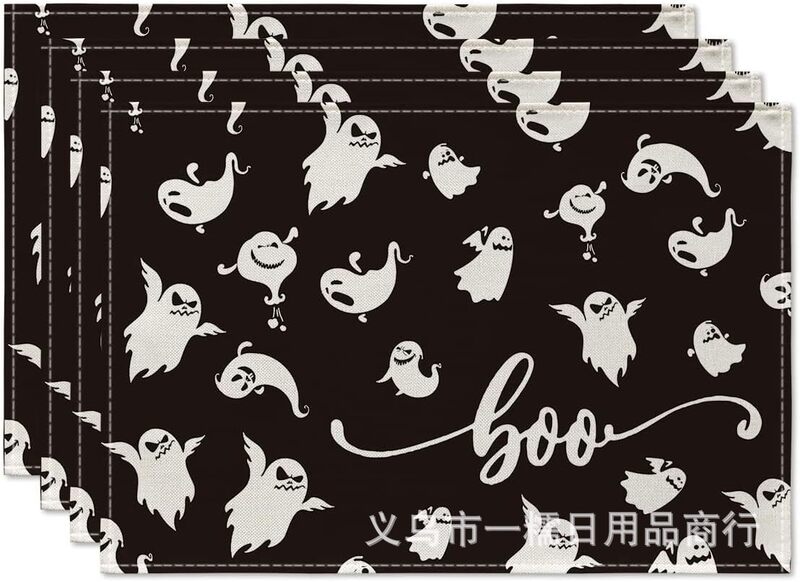 国境を越えたtemu爆発ハロウィーンの食事マットカボチャ頭蓋魔女スパイダーデジタルプリントマット断熱マット装飾|undefined
