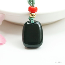 眷钰天然 和田玉塔青无事牌吊坠黑青玉珠宝挂件直播批发S2123101