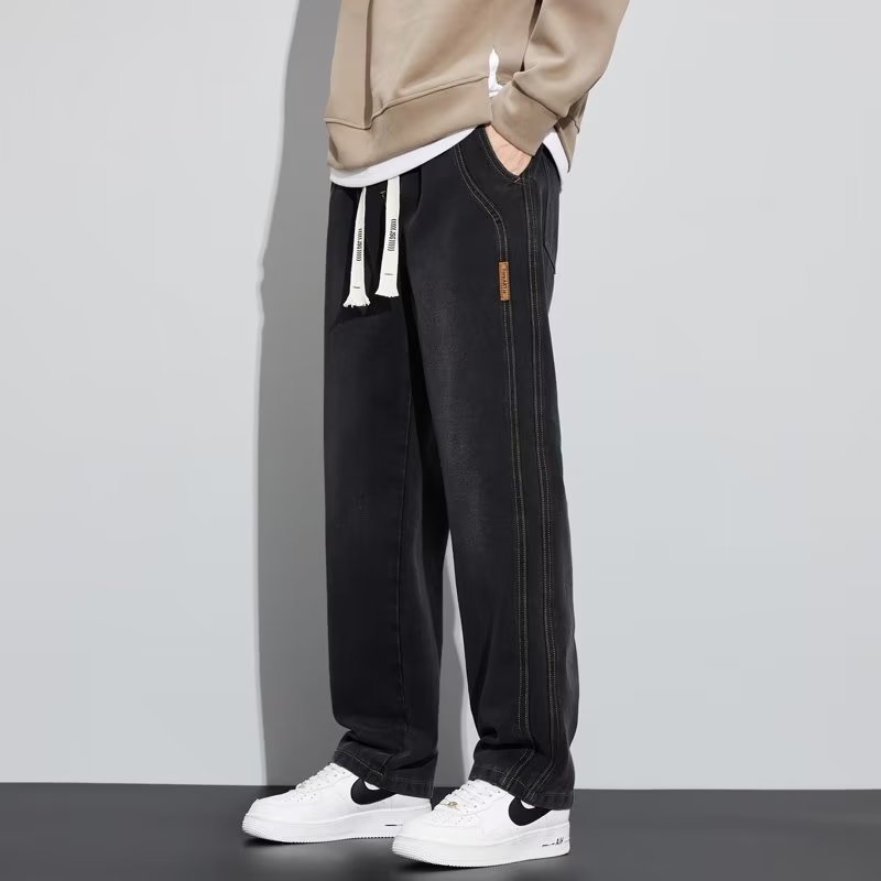 Vaqueros retro rectos holgados marca de marea de pierna ancha 2024 primavera y otoño americano calle alta todo fósforo pantalones largos casuales hombres