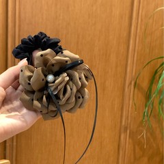 韩版咖色波点烧花蝴蝶结发圈面膜圈高级感花朵头饰发饰俏皮减龄