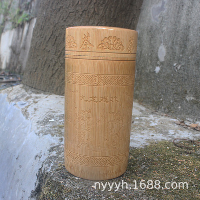 厂家批发 全竹茶叶罐 带盖螺纹杯全雕竹茶叶筒 竹制工艺品 收纳盒|ms