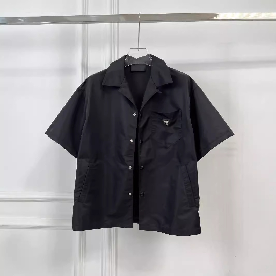 High Version Cross-Border P Brand Clothing Short-Sleeve Summer New Nylon Loose Casual Unisex T-Shirt Men's Shirt Cardigan