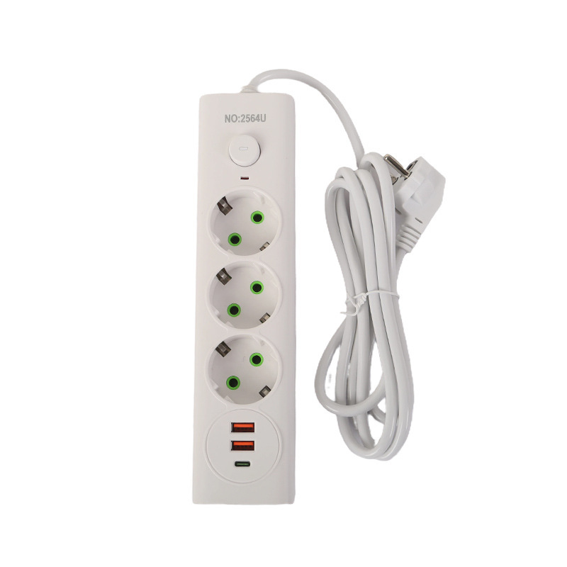 2USB + 1Type-c interfaz de carga de teléfono celular bolsa neutra empaque blanco y negro interruptor general de la cáscara europea