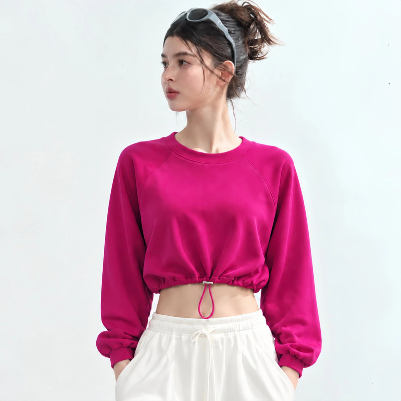 New long-sleeved sports yoga sweatshirt for women, short, slim-fit, with drawstring, suitable for fitness, running, and as an outer layer New long-sleeved sports yoga sweatshirt for women, short, slim-fit, with drawstring, suitable for fitness, running, and as an outer layer
