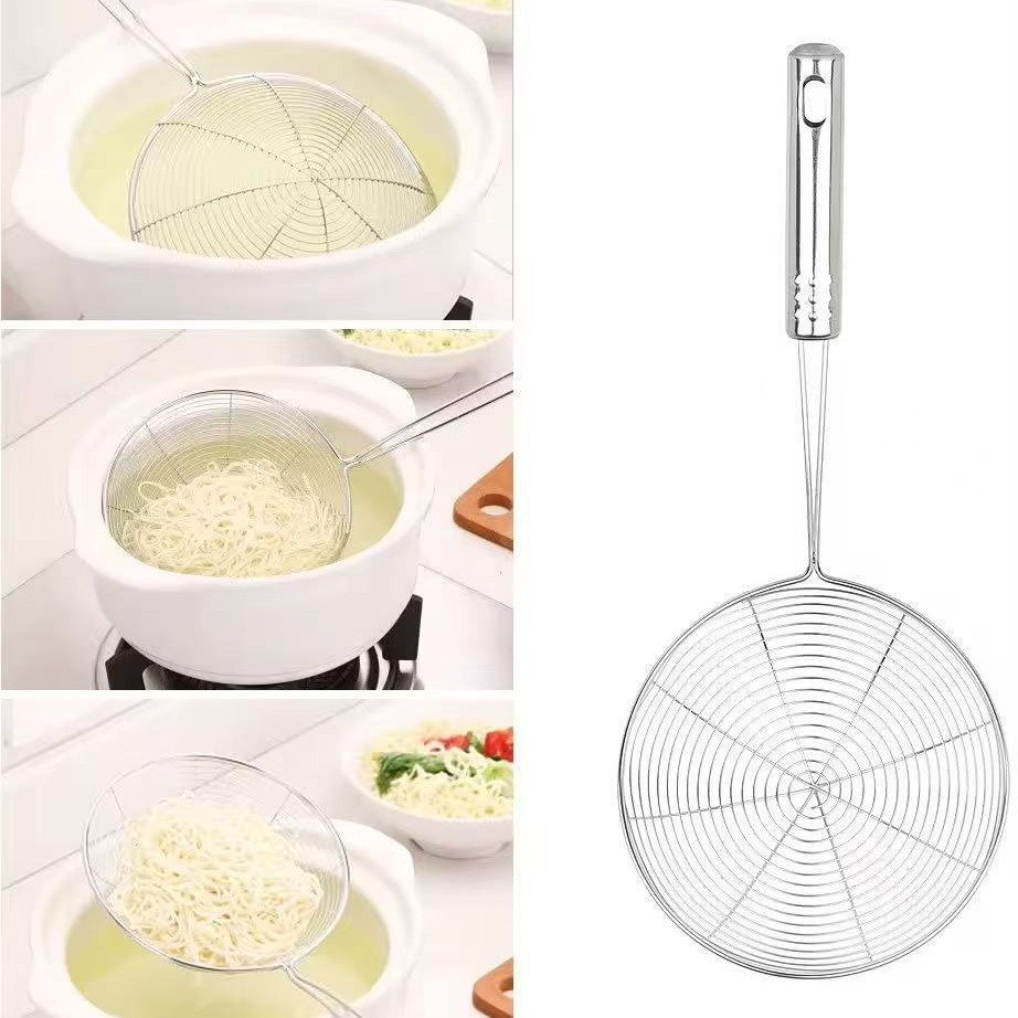 Cuchara de acero inoxidable cuchara de cocina frita cuchara de malla fina cuchara de fideos granja cuchara de filtro cuchara de filtro de malla de bolinillos anticaldado