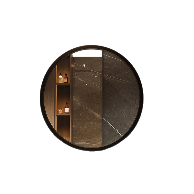 Espejo de maquillaje redondo de madera de lujo ligero colgado en pared espejo de alta definición dormitorio casero梳妆台 baño espejo de maquillaje de doble propósito image 6