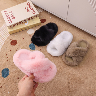 Parent-child cross wool slippers 2024 mother and daughter new autumn and winter home warm fleece-lined thick non-slip baby cotton slippers