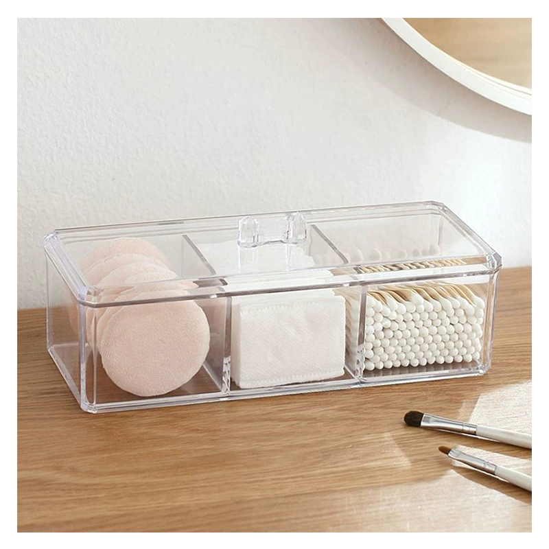 Настольная коробка для хранения косметики покрыта коробка для ювелирных изделий ватным тампоном прозрачная прямоугольная Акриловая косметическая коробка для ухода за кожей из хлопка