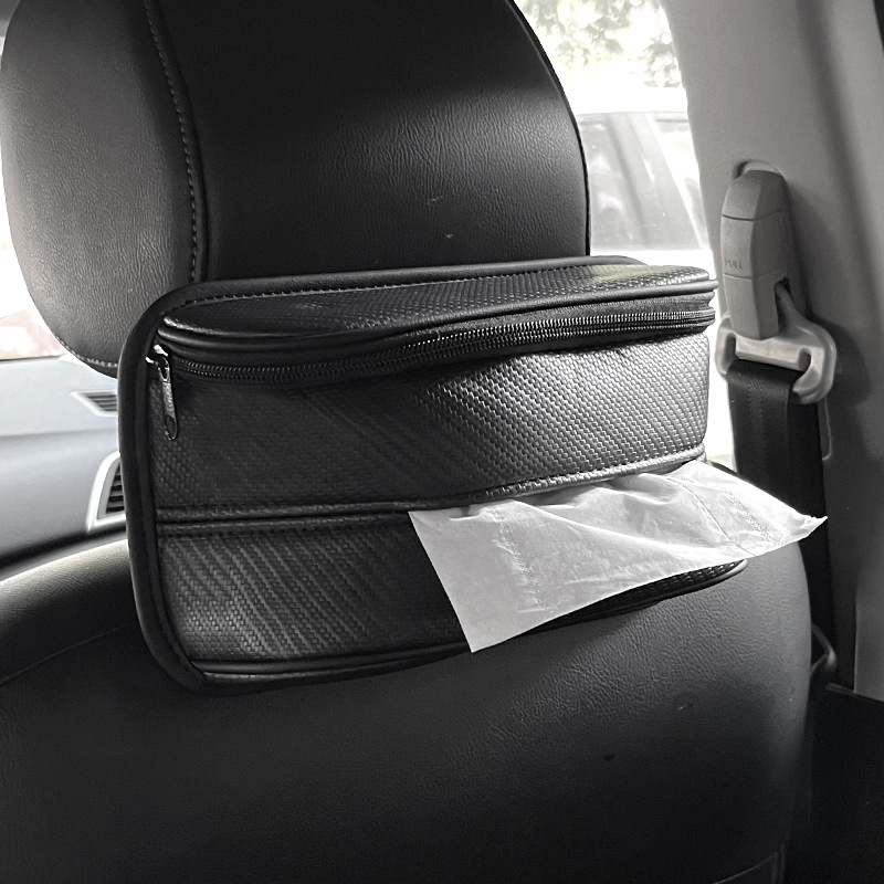 Car Multifunctional Tissue Box Sunshade Large Capacity Elastic Band Hanging Tissue Bag Large Capacity Upgraded Leather