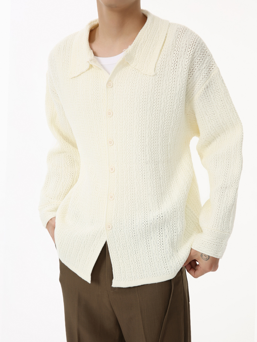 MTLCLOTHES Hombres| 2024 otoño nuevo producto coreano simple color sólido polo con solapa jersey de punto suéter