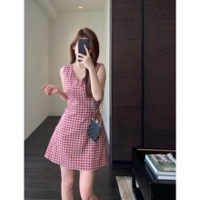 朵妮 ◆时髦红格纹～氛围感法式背心裙显瘦无袖连衣裙女夏季新款