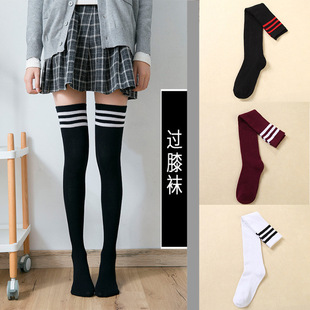 Stockings Cross Border Stockings Three Bar Striped Long Tube Over-the-Knee Socks Academic Style Performance Dance Women's Cotton Socks