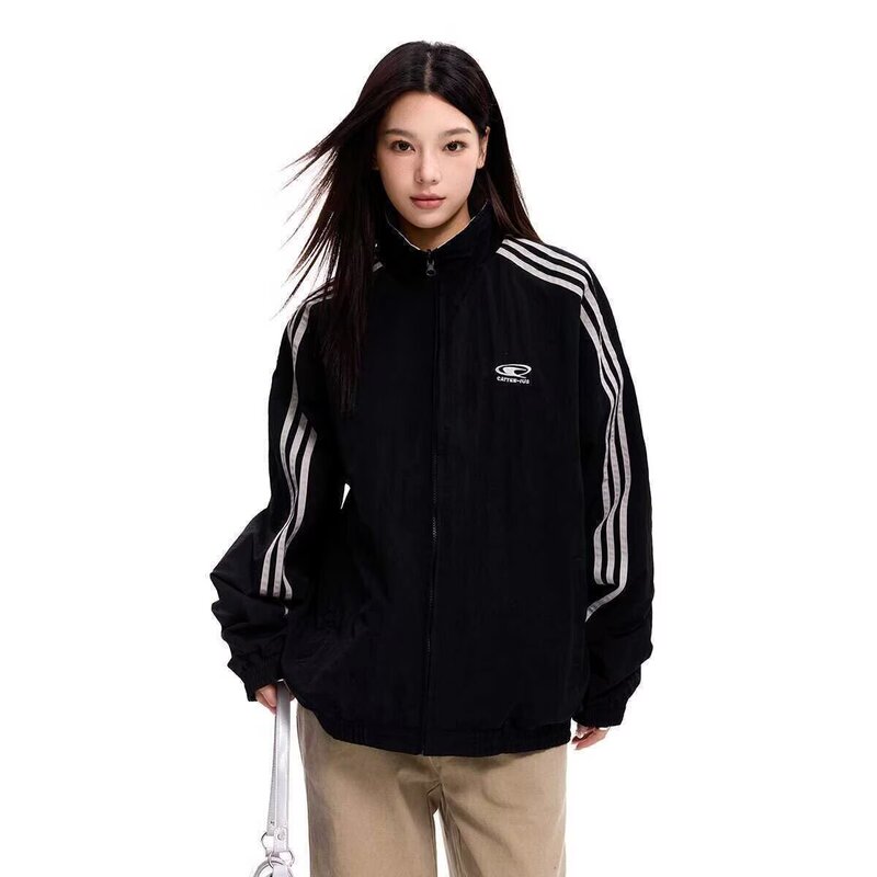 Reversible three-stripe jacket for men and women, new spring and autumn American-style stand-up collar sports couple's jacket, baseball jacket Reversible three-stripe jacket for men and women, new spring and autumn American-style stand-up collar sports couple's jacket, baseball jacket