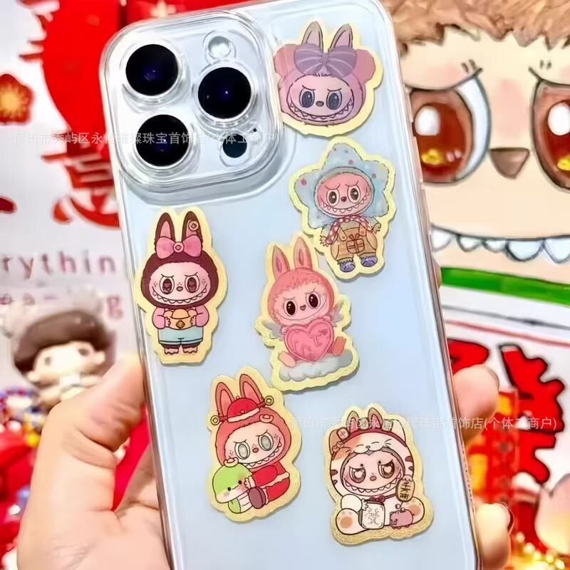 Labubu Gold Mobile Phone Sticker 2Mg Gold Flakes Pure Gold 999 Twelve Zodiac Rat Labubu Ultra-Thin Access Control Gold Foil
